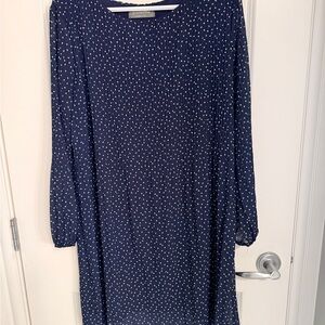Pistache Navy Long Sleeve Dress with White Dots